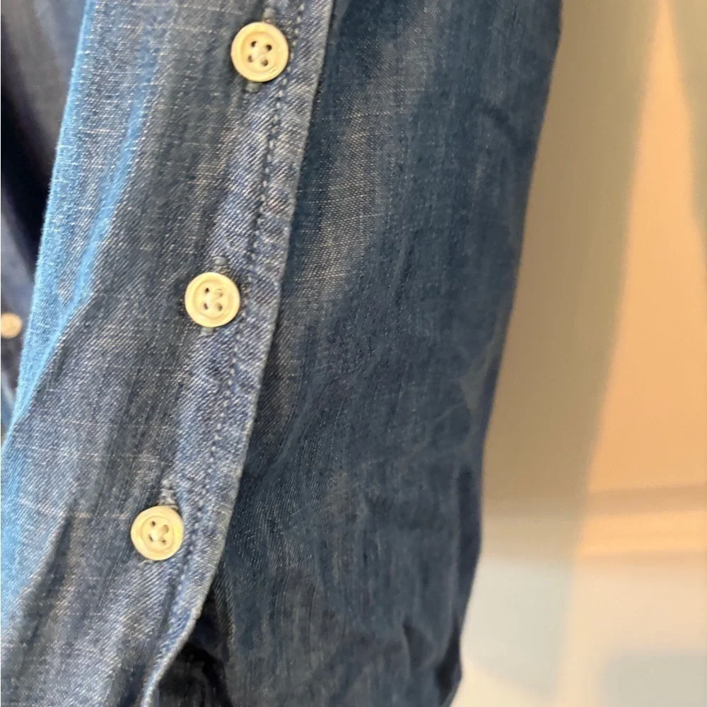 Talbots Denim Nautical Cottagecore Top With Button Detail On The Side Size M - Picture 5 of 11